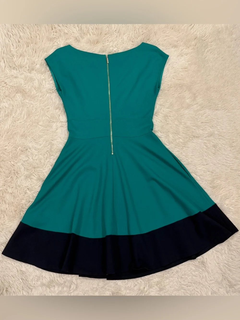 Kate Spade Colorblock Ponte Fiorella Dress Small Emerald‎ Green Navy Fit & Flare